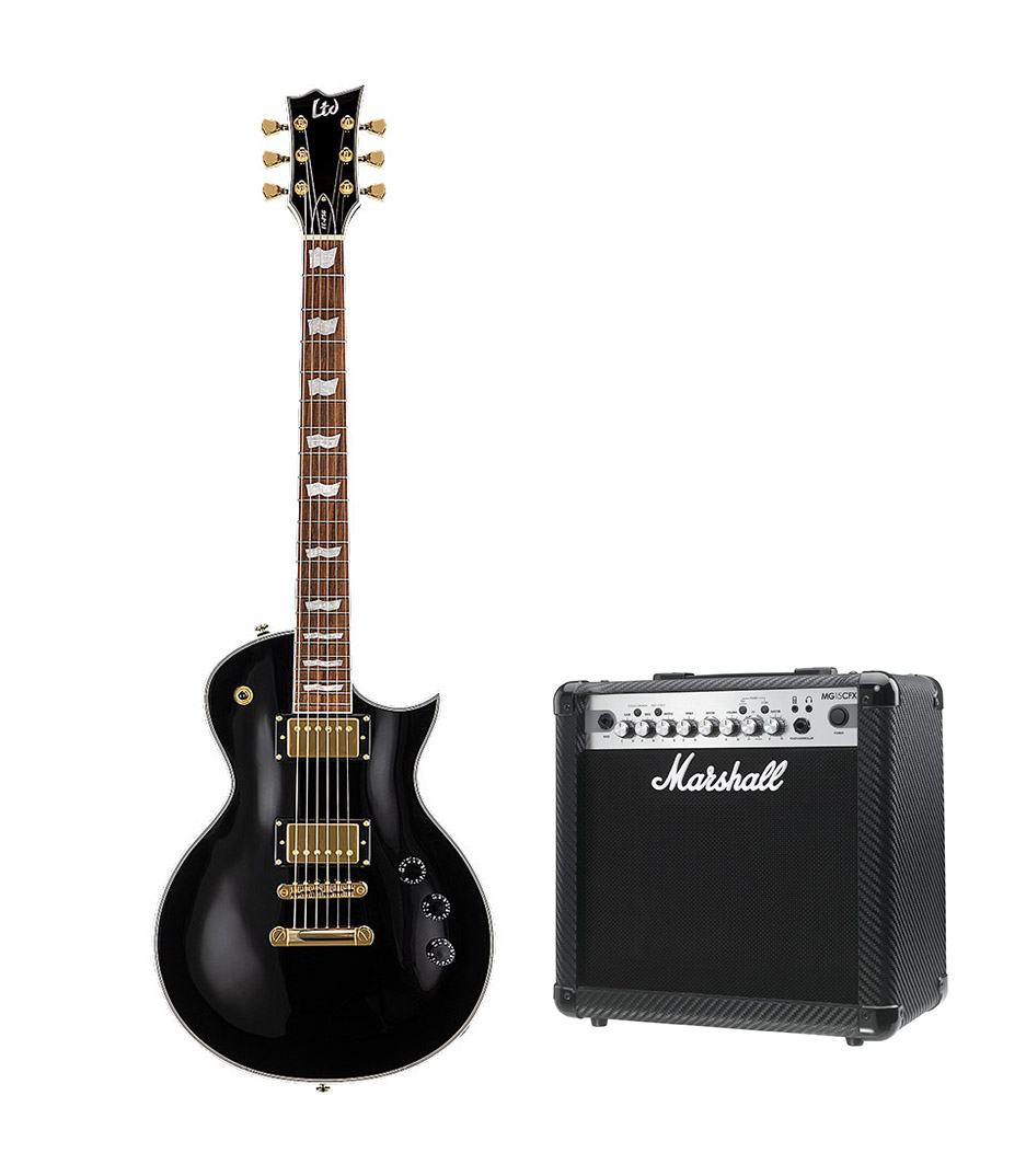 Electric Guitar, Black Gloss with Guitar Amp Combo, 1 x 8", 15W